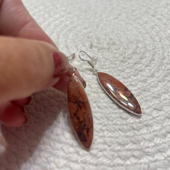 Natural RED RAINBOW JASPER Handmade Sterling 925 Dangle Earrings #488D - Picture 2 of 3